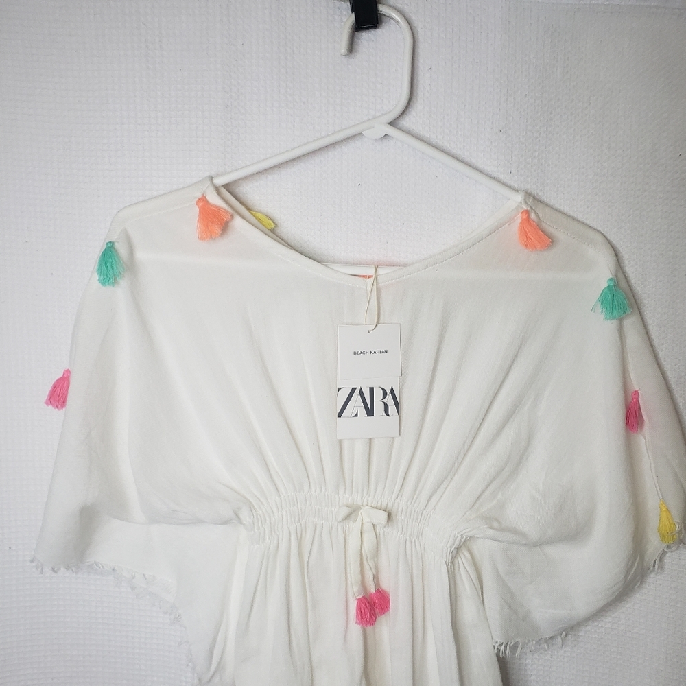 *SOLD* Zara Girls Med. 8-10 Cotton Tassel Kaftan Beach Swim Coverup - Picture 1 of 4